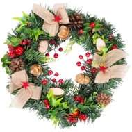 MagicHome karácsonyi koszorú, fenyőágakkal és szalaggal, 41 cm