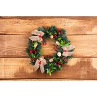 MagicHome karácsonyi koszorú, fenyőágakkal és szalaggal, 41 cm