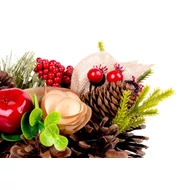 MagicHome karácsonyi gyertyatartó, fenyőágakkal és masnival, natúr, 15 cm