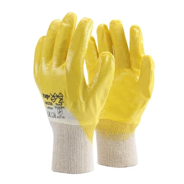 TOP N-34Y (NH2330) nitril mártott pamut védőkesztyű, 3/4-ig mártott, gumírozott mandzsetta 9