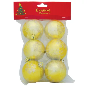 MagicHome karácsonyi gömbök, 6 részes, arany pelyhekkel, 6 cm