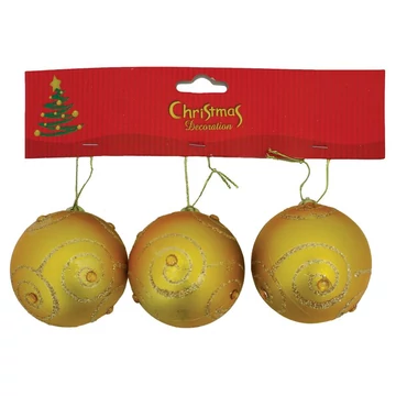 MagicHome karácsonyi gömbök, 3 db, piros, arany díszítéssel, 6 cm