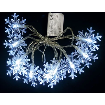 Fényfüzér MagicHome Karácsony SnowFlake, 10 LED hideg fehér, egyszerű világítás 2x AA, IP 20, kültéri, vilá