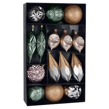 MagicHome karácsonyi gömbök, készlet, 16 db, réz-zöld, karácsonyfára, 8-15 cm