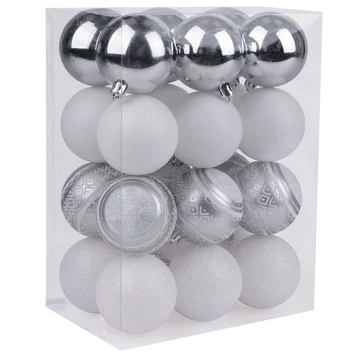 MagicHome karácsonyi gömbök, 24 db, fehér-ezüst, mix, karácsonyfára, 6 cm