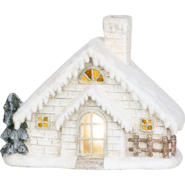 MagicHome karácsonyi dekoráció, Házikó kéménnyel, kerámia 3x AA,40 cm, LED