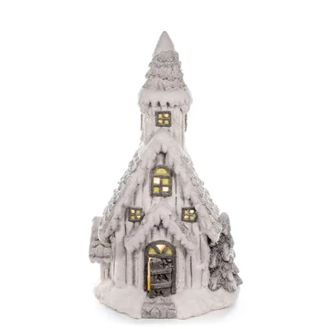 MagicHome karácsonyi dekoráció, Templom, 9 LED sárga, kerámia, 3x AAA, belső, 30 x 20,5 x 51,5 cm