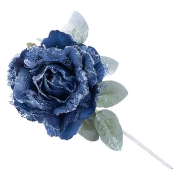 MagicHome virág, bazsarózsa levéllel, kék, szár, virágméret: 12 cm, virághossz: 23 cm, 6db/csomag