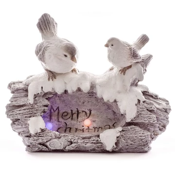 MagicHome karácsonyi dekoráció, Törzsön ülő madarak, 36 cm, 1 LED, 3x AAA, kerámia, 44 x 20 x 36 cm