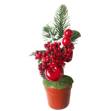 MagicHome karácsonyi dekoráció, Ágak cserépben, almával, 25 cm, 2 db