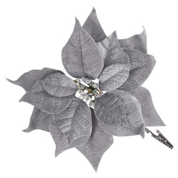 MagicHome karácsonyi virág, Poinsettia, csíptetővel, ezüst, virágméret: 25 cm, virághossz: 26 cm