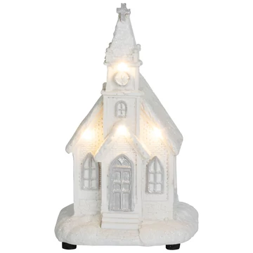 MagicHome karácsonyi dekoráció, Fehér templom, 4 LED meleg fehér, 2x AAA, belső, 10 x 9 x 17 cm, ter