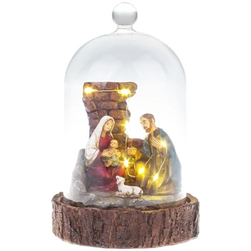 MagicHome karácsonyi dekoráció, Betlehem üvegkupolában, 7 LED, 2x AAA, belső, 11,8 x 11,8 x 19 cm