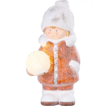 MagicHome karácsonyi szobor, Fiú hógolyóval, 1 LED, 14 x 13 x 25 cm