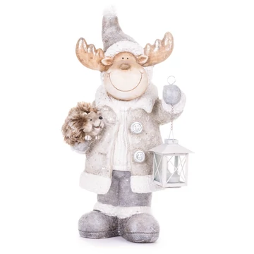 MagicHome karácsonyi dekoráció, Rénszarvas lámpással, LED, terrakotta, 24,5 x 18,5 x 49 cm
