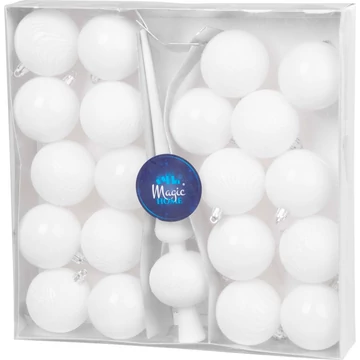 MagicHome karácsonyi gömbök, készlet, 21 db, 6 cm, fehér, csúcs, karácsonyfára