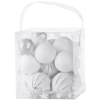 MagicHome karácsonyi gömbök, 31 db, fehér-ezüst, mix, karácsonyfára, 3-6 cm