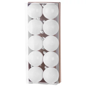 MagicHome karácsonyi gömbök, 10 db, fehér, karácsonyfára, 6 cm