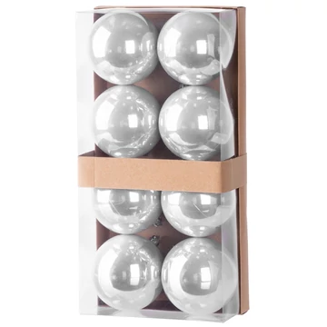 MagicHome karácsonyi gömbök, 8 db, ezüst, karácsonyfára, 7 cm