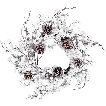 MagicHome karácsonyi koszorú, havas gömbökkel és tobozokkal, 50 x 50 x 14 cm