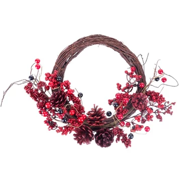 MagicHome karácsonyi koszorú, fonott, fenyőágakkal, 37 x 32 x 11 cm