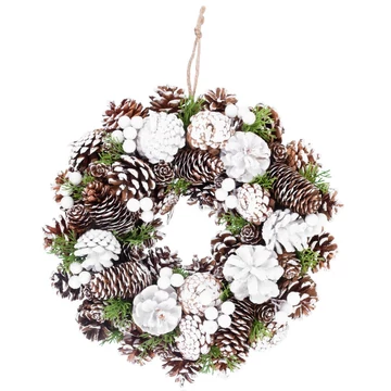 MagicHome karácsonyi koszorú, tobozokkal, havas, felfüggeszthető 32 x 8 x 32 cm
