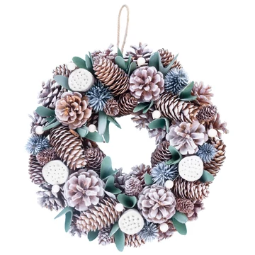 MagicHome karácsonyi koszorú, havas, tobozok, 30 cm