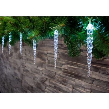 Fényfüzér MagicHome Karácsony Icicle, 12 LED hideg fehér, 12 jégcsap, 3x AA, IP 44, kültéri, megvilágítás,