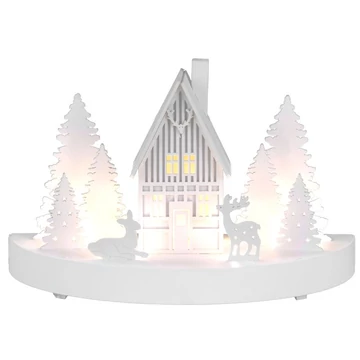 MagicHome karácsonyi dekoráció, Erdészház, 6 LED, MDF, 2x AAA, 25 x 12 x 28 cm