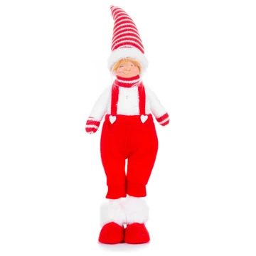 MagicHome karácsonyi szobor, Fiú nadrágban, piros-fehér 17 x 13 x 48 cm