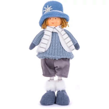 MagicHome karácsonyi szobor, Fiú kék kalappal, kék, szövet, 16 x 10 x 36 cm