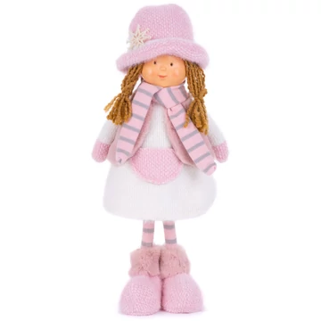 MagicHome karácsonyi szobor, Lány rózsaszín kalappal, szövet, rózsaszín, 16 x 10 x 36 cm