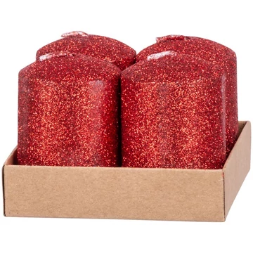 MagicHome karácsonyi gyertya, 4 x 6 cm, 4 db/csomag, piros, csillámokkal, adventi