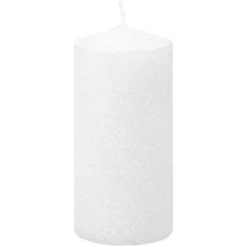 MagicHome karácsonyi gyertya, 5,5 x 12 cm, fehér, csillámokkal