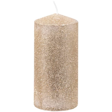 MagicHome karácsonyi gyertya, 5,5 x 12 cm, pezsgőszínű, csillámokkal