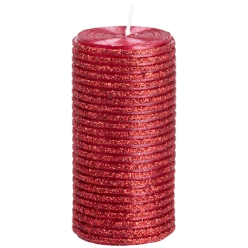 MagicHome karácsonyi gyertya, 5 x 9,5 cm, piros, csillámokkal