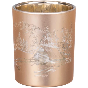 MagicHome karácsonyi gyertyatartó, 6 x 7 cm, arany, tájképpel