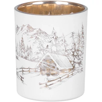 MagicHome karácsonyi gyertyatartó, 6 x 7 cm, fehér, tájképpel