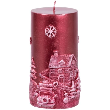 MagicHome karácsonyi gyertya, 7 x 12,5 cm, piros, tájképpel