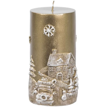 MagicHome karácsonyi gyertya, 7 x 12,5 cm, arany, tájképpel