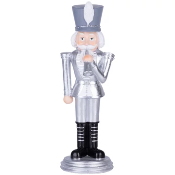 MagicHome karácsonyi dekoráció, Diótörő trombitával, ezüst, műgyanta, 20 x 20 x 30 cm