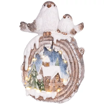 MagicHome karácsonyi dekoráció, Madarak házakkal, LED, kerámia, 3x AAA, 33,3 x 16,5 x 47 cm