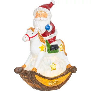 MagicHome karácsonyi dekoráció, Mikulás lovon, LED, műgyanta, 12 x 5,5 x 18 cm