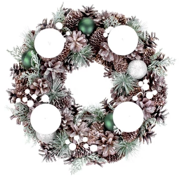 MagicHome karácsonyi koszorú, adventi, natúr, zöld gömbökkel, 34 cm