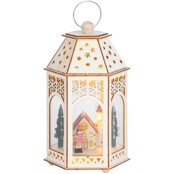 MagicHome karácsonyi lámpa, Fa falu, 9 LED, meleg fehér szín, 16,5 x 14 x 30 cm