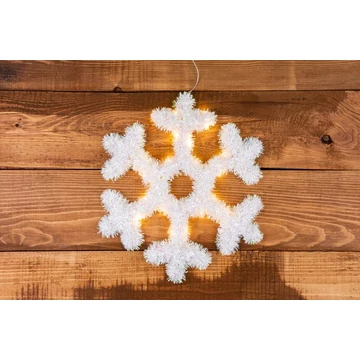 MagicHome karácsonyi hópehely, 20 LED, meleg fehér, 2x AA + időzítő, 43 cm