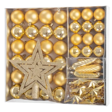 MagicHome karácsonyi gömbök, készlet, 50 db, 4-5 cm, arany, csillag, füzér, toboz, karácsonyfára