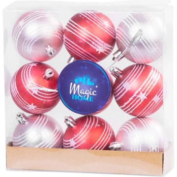 MagicHome karácsonyi gömbök, 9 db, piros-rózsaszín, matt, dekorációval, karácsonyfára, 6 cm