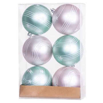 MagicHome karácsonyi gömbök, 6 db, zöld-rózsaszín, matt, dekorációval, karácsonyfára, 8 cm
