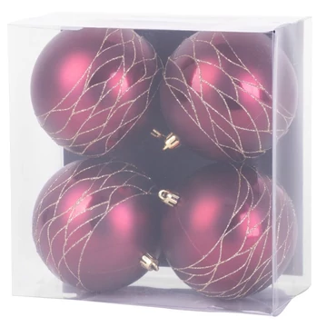 MagicHome karácsonyi gömbök, 4 db, bordó, matt, dekorációval, karácsonyfára, 10 cm
